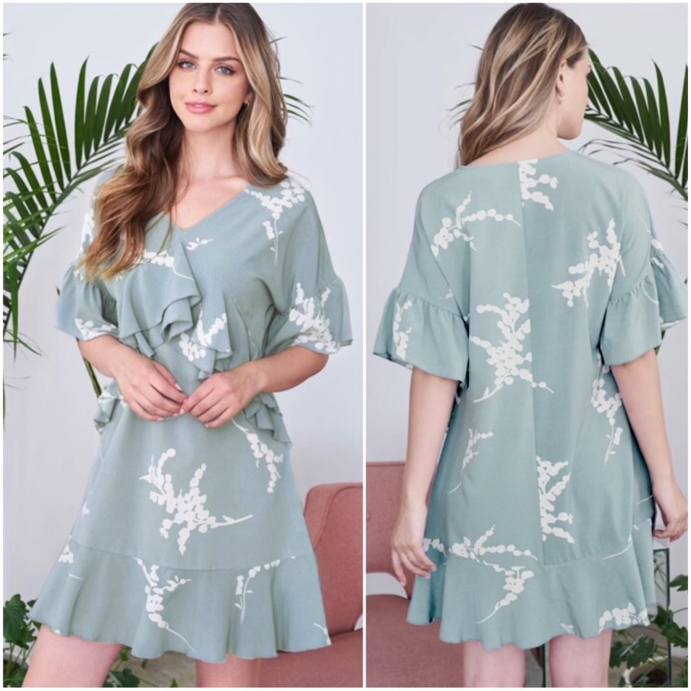 New Floral Lightweight Relaxed Fit Spring Summer Dress With Ruffle Detail